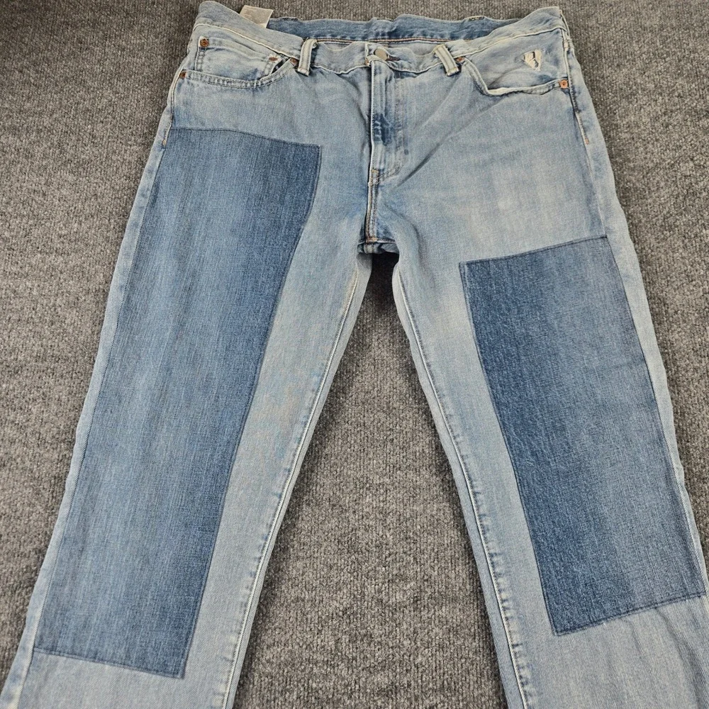 Levi's 511 Slim Jeans Mens 38x34 Light Blue Good Patchwork Distressed Denim y2k